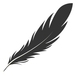 Fototapeta premium Black Silhouette of Majestic Feather. Isolated on White Background. Vector Illustration