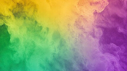Fototapeta premium Magical Rainbow Sky with Fluffy Clouds and Abstract Purple-Green-Yellow Background.