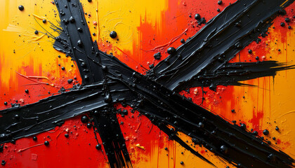 Black and Orange Abstract Brush Stroke Art