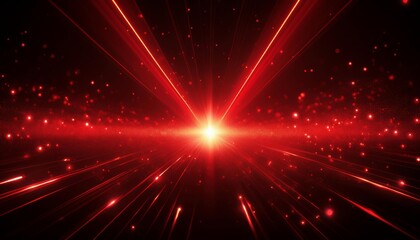 Fototapeta premium Bright red light effect with rays and highlights, glow particle, black background