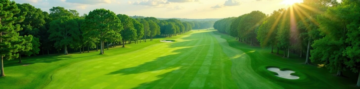 High-altitude view of Augusta National's golf course Rolling fairways, vibrant green , scenic, Augusta National