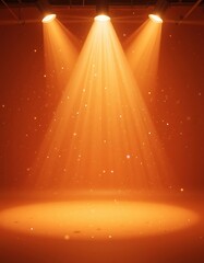 Three Spotlights Illuminate An Orange Stage
