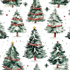 Fototapeta premium Festive Christmas Tree Watercolor Pattern Design