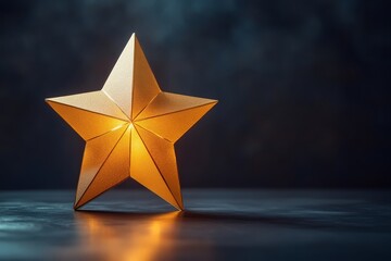 A glowing golden star decorative piece, radiating warmth against a dark backdrop, creating a cozy and festive atmosphere.