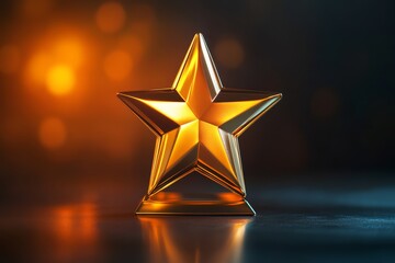 A shiny gold star trophy with a glowing background symbolizes achievement and success.