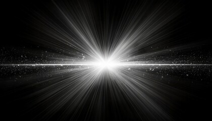 Fototapeta premium Bright white light effect with rays and highlights, glow particle, black background
