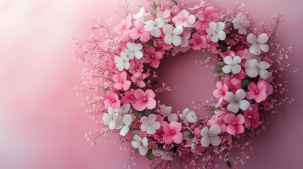 Obraz premium Soft Pastel Pink Watercolor Wreath on Gentle Pink Background