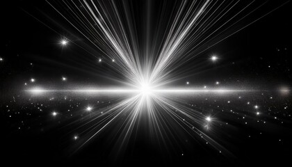 Naklejka premium Bright white light effect with rays and highlights, glow particle, black background