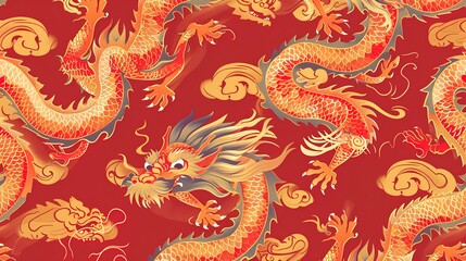 Obraz premium Chinese dragon seamless pattern wallpaper