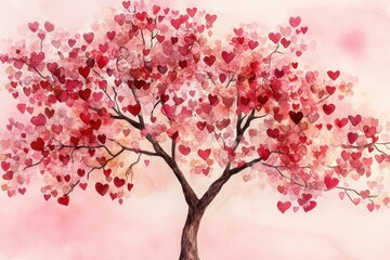 Fototapeta premium Soft Brown Tree with Heart-Shaped Leaves on a Gentle Background