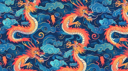 Fototapeta premium Chinese dragon seamless pattern wallpaper