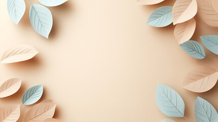 Pastel Leaves Arranged On A Beige Background