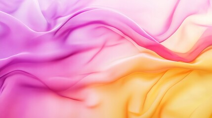 Fototapeta premium Vibrant Red, Yellow, and Pink Silk Chiffon Scarf with Soft Wavy Folds. Bright and Elegant Background for Design, Perfect for Banners and Panoramic Layouts.