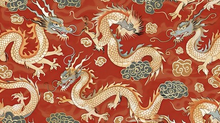 Obraz premium Chinese dragon seamless pattern wallpaper