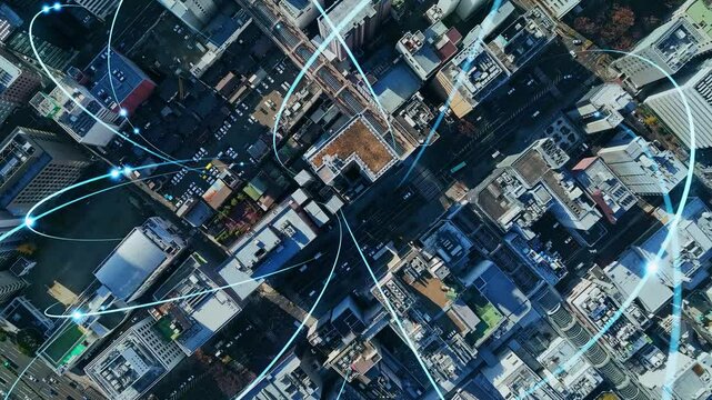 network, communication, city, drone, aerial view, technology, radio wave, data, line, antenna, internet, online, web, ai, 5g, iot, iiot, internet of things, ict, cyber, cloud, big data, telecommunicat