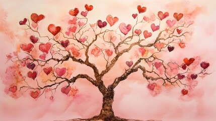 Fototapeta premium Artistic Tree with Heart-Shaped Leaves in Soft Brown Tones