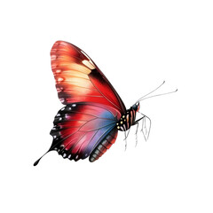Obraz premium Vibrant Red Butterfly Against Deep Black Background Highlighting Nature's Beauty and Intricate Wing Patterns in Stillness isolated on a white background