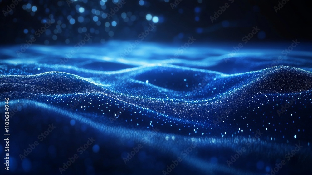 Wall mural abstract blue glowing connection lines and dots on a dark background