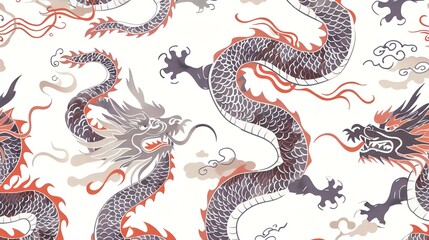 Obraz premium chinese dragon seamless pattern wallpaper