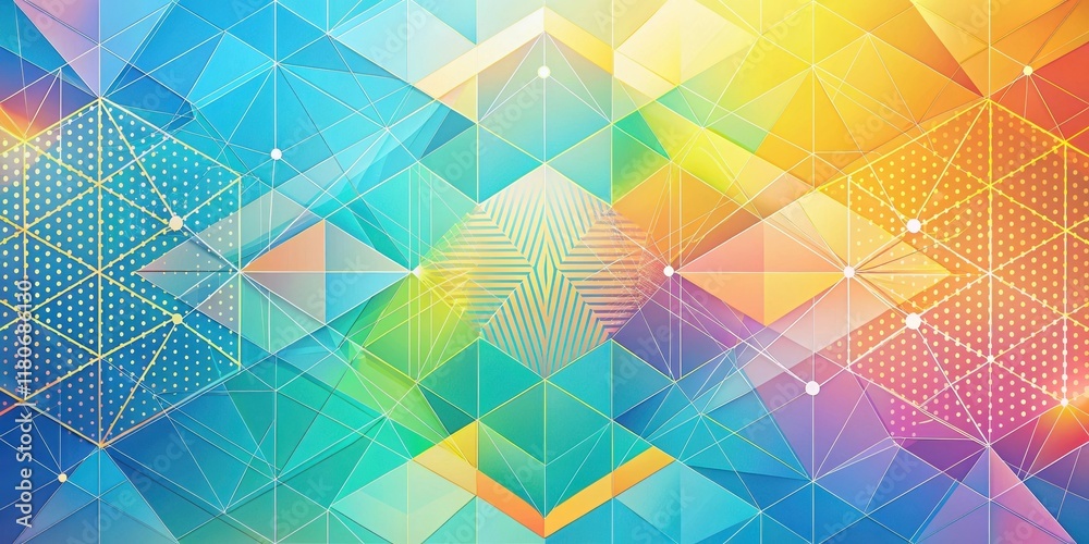 Wall mural abstract colorful geometric pattern design with interlocking triangles and hexagons, featuring vibra