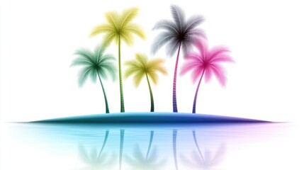 Tropical island paradise palm trees reflected in serene waters nature photography vibrant landscape tranquil view