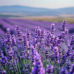 Naklejka premium Lavender fields blooming in countryside landscape nature photography scenic viewpoint tranquil environment