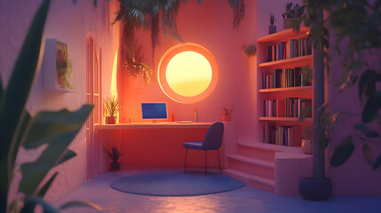 Fototapeta premium Sunset Workspace 3D Illustration