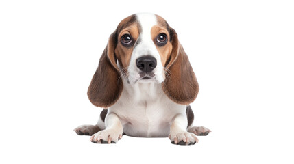 A Melancholic Dog with Sad Eyes Sitting Alone on a Rainy Day Surrounded by Droplets Evoking Deep Emotional Connection isolated on a white background