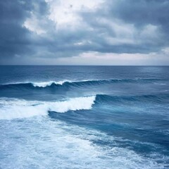 Stormy waves crash on vast open ocean under dark clouds nature photography dynamic seascape captivating view
