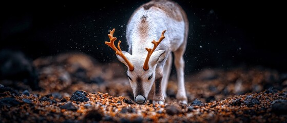 Reindeer Figurine in Rocky Terrain  Wildlife Animal Model  Nature Scene
