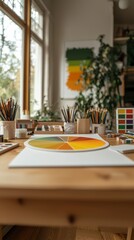 Artist s Workspace  Color Wheel  Pencils  Paints  Creative Studio