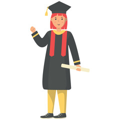 Happy Person Graduation at University with Cartoon Design Concept. Vector Illustration 