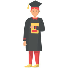 Happy Person Graduation at University with Cartoon Design Concept. Vector Illustration 