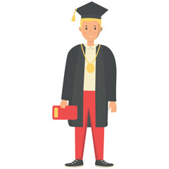 Happy Person Graduation at University with Cartoon Design Concept. Vector Illustration 