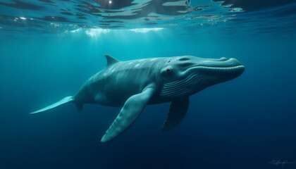 Fototapeta premium Serene Blue Whale Underwater - Giant Majesty