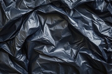 Obraz premium Dark, crumpled plastic bag texture. Ideal for backgrounds, illustrating concepts of waste or environmental issues.