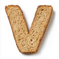 Unique Letter V Shaped Slice of Whole Wheat Bread Isolated on White Background