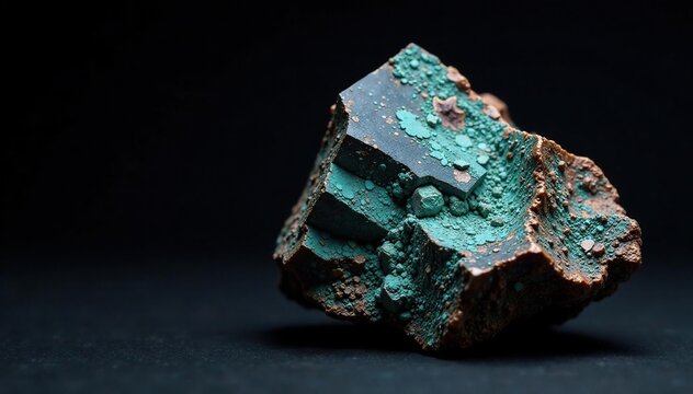Wolframite mineral isolated on dark background, minerals, wolframite