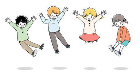 元気にジャンプする子供たちのイラスト