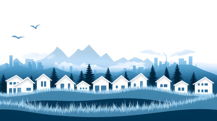 Naklejka premium Sustainable housing development urban landscape graphic illustration eco-friendly environment aerial view carbon neutrality