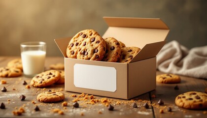 Cookie box mockup with chocolate chip cookies
