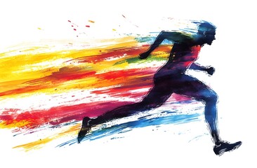 Fototapeta premium Dynamic Abstract Painting of a Running Athlete in Colorful Motion Streaks
