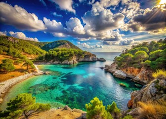 Obraz premium Agios Efstratios' west coast: breathtaking bay landscapes captured in stunning photography.