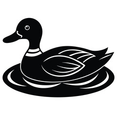 A basic duck icon with a curved beak and simple wing lines, vector art.