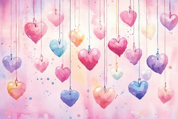 Fototapeta premium Hand-Painted Watercolor Hearts in Delicate Pastel Colors
