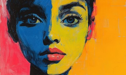 Abstract colorful portrait, bold strokes, woman's face.