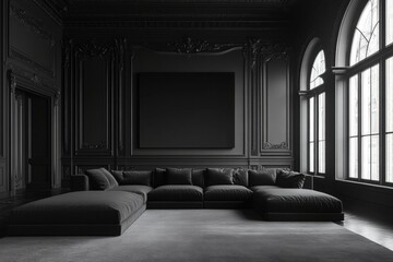 Modern Minimalist Living Room with Dark Couch and Elegant Decor