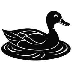 A basic duck icon with a curved beak and simple wing lines, vector art.