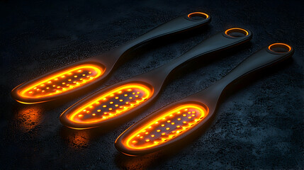 Obraz premium Illuminated massage tools on dark surface, spa treatment, wellness concept.