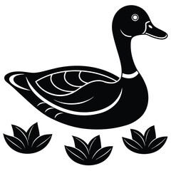 A basic duck icon with a curved beak and simple wing lines, vector art.